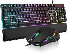 Sponsored Ad - RedThunder K10 Wired Gaming Keyboard and Mouse and Wrist Rest Combo, RGB Backlit, Mechanical Feel Anti-ghosting Keyboard + 7D 7200 DPI Mice+Soft Leather Wrist Rest 3 in 1 PC Gamer Accessories(Black)