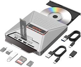 Alxum External CD DVD Drive for Laptop, 7 in 1 Portable CD Player DVD Burner with M.2 NVMe/USB 2.0 Interface and SD/Micro SD Card Slot, Ultra-Slim Disk Drive Optical for Windows/Mac OS/Linux/Vista