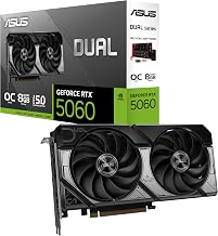 ASUS Dual NVIDIA GeForce RTX 5060 8GB GDDR7 OC Edition (PCIe 5.0, 8GB GDDR7, DLSS 4, HDMI 2.1b, DisplayPort 2.1b, 2.5-Slot Design, Axial-tech Fan Design, 0dB Technology), 3 Year Warranty