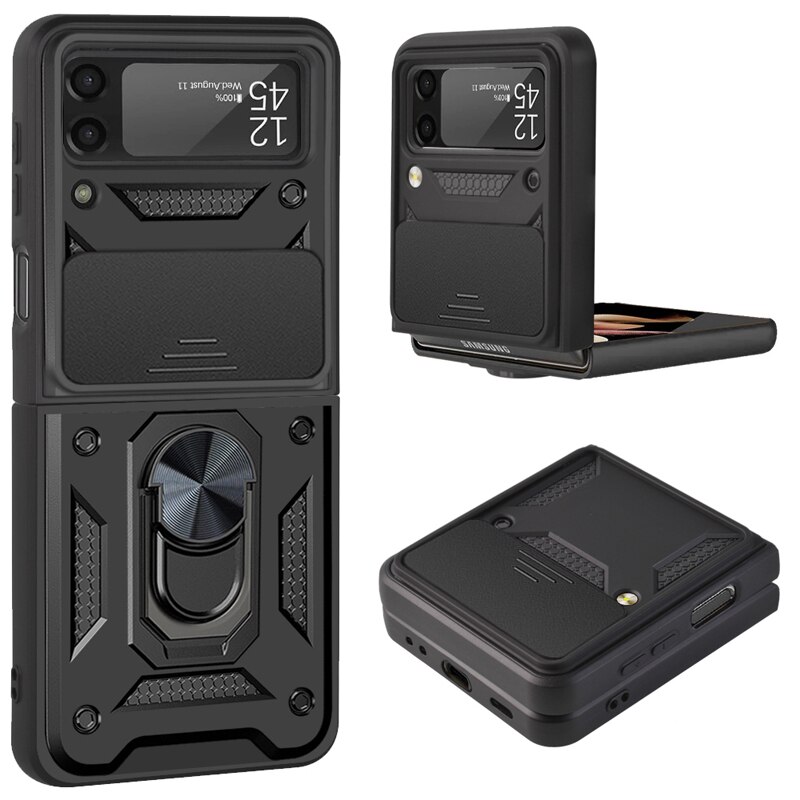 For Samsung Galaxy Z Flip4 5G Case Magnetic Car Ring Shockproof Armor Stand Holder Phone Cases for Galaxy Z Flip 3 ZFlip4 Cover
