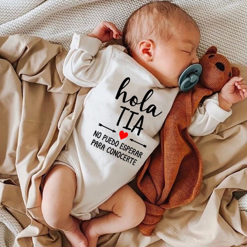 Hola Tia No Puedo Esperar Para Conocerte Baby Bodysuits Newborn Announcement To Aunt Boys Grils Cotton Long Sleeve Ropa Romper