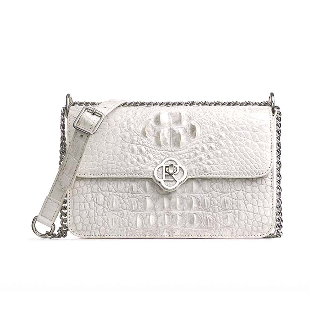 ouluoer  Thailand  crocodile  Female bag  Single shoulder bag  women flap  Inclined shoulder bag  Little bread  Himalayan White