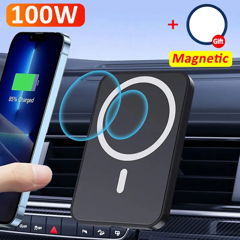 100W Magnetic Wireless Car Charger For iPhone 15 14 13 Pro Max Fast Car Charger Air Vent Phone Holder Macsafe Charging Station