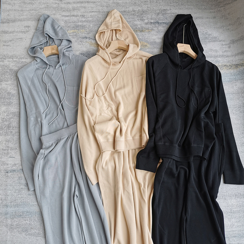 Naizaiga 100 superfine merino wool 100s 18 pins solid gray apricot long sleeve long pants Women wool pullovers set  QWX93