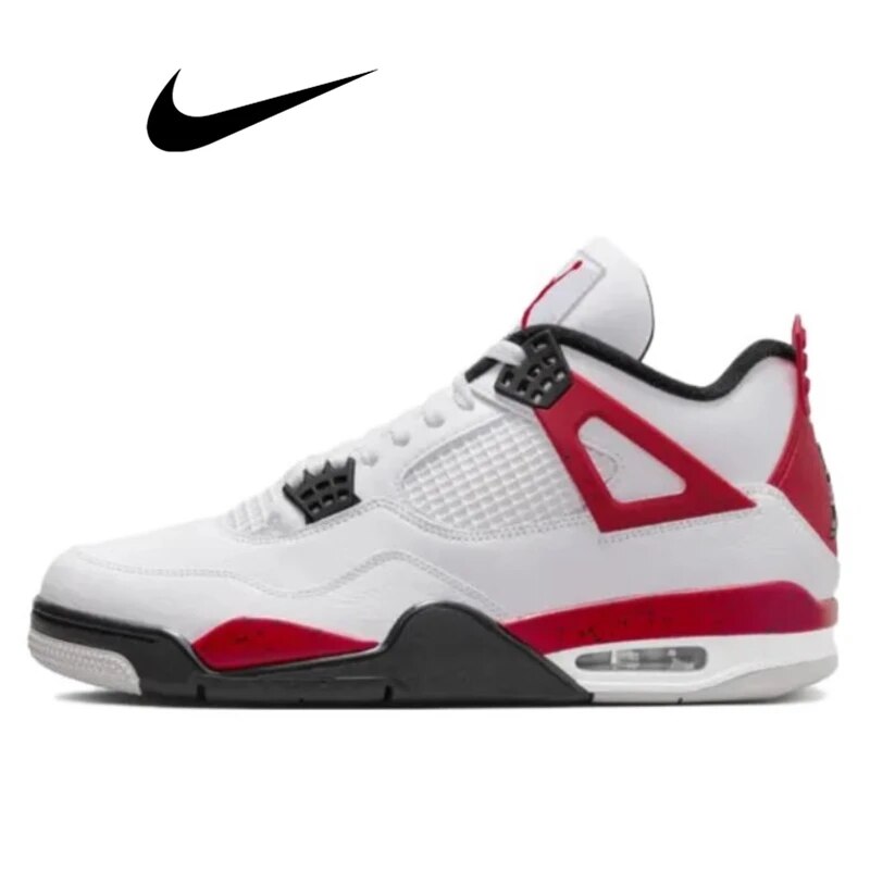 Jordan Air Jordan 4 "Neutral Grey" "Red Cement" Comfortable Retro Basketball Shoes Men's White and Black and Red DH6927-161