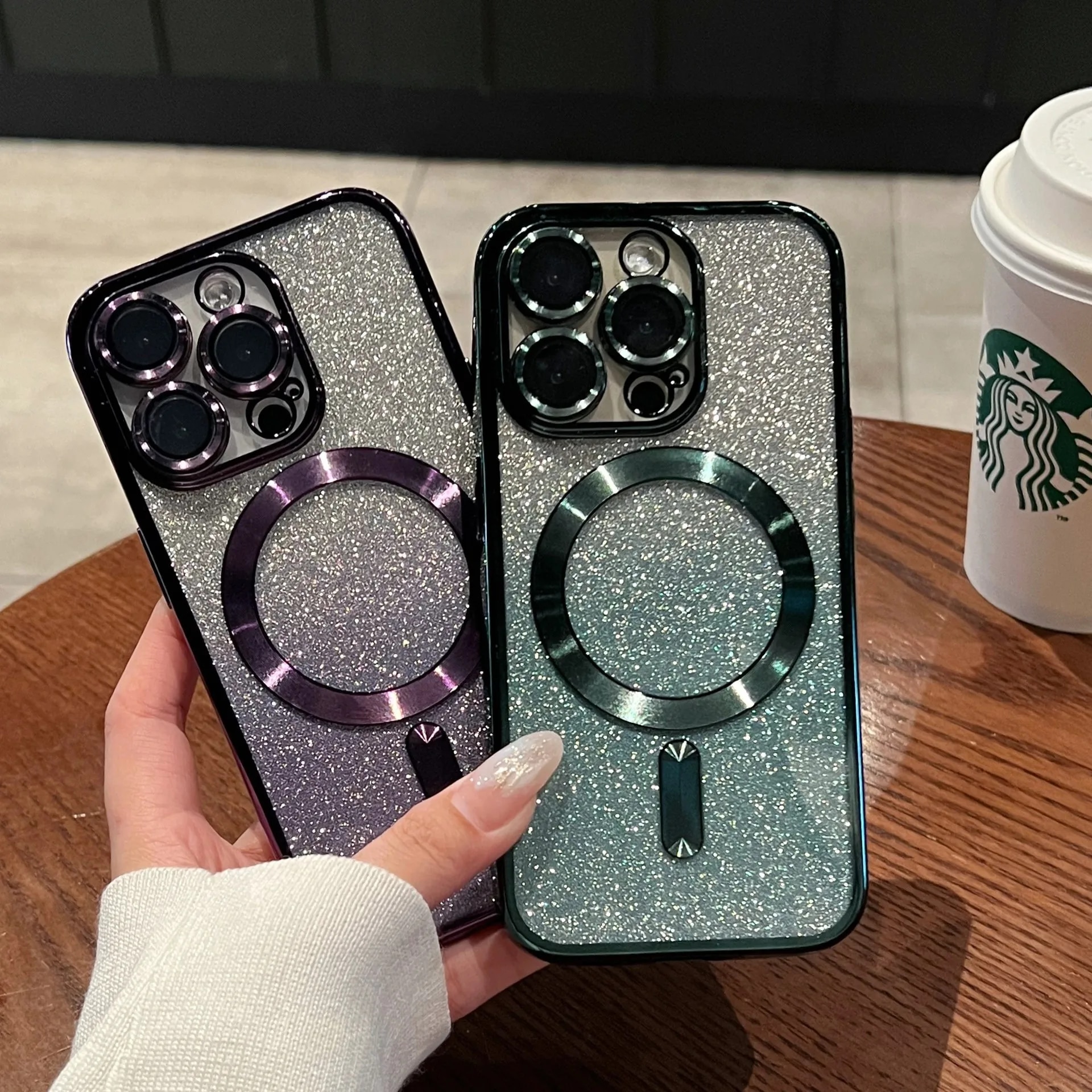 Luxury Plating Glitter Phone Case For iPhone 15 13 11 12 14 Pro Max Plus Magnetic Cases For Magsafe Wireless Charging Soft Cover