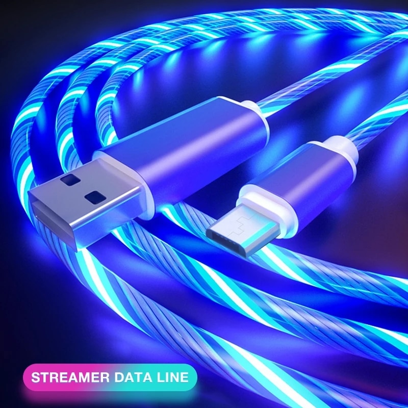 2m Type-c Glowing Cable Mobile Phone Charging Cables LED light Charger For Samsung Xiaomi iPhone Charge Wire Co