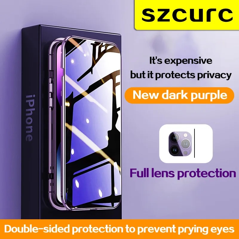 For iPhone 14 Pro max phone Case. NEW 360° Protection revent the peep Magnetic Adsorption Glass iPhon 15 14 pro 14plus cover bag