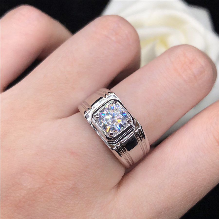 14k White Gold Ring Man 0.5CT Moissanite Engagement Ring For Men Pass Test With Certificate D Color Beautiful Gift For Husband