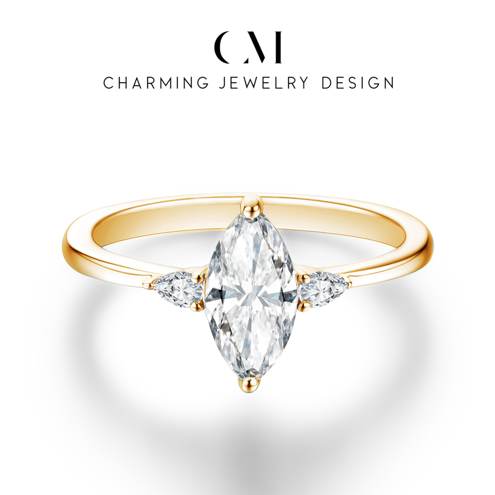 CHARMING 2023 Marquise 1CT Moissanite Ring Pure 10K 14K 18K Real Gold Rings for Women Men Anniversary Fine Jewelry Wedding Gift