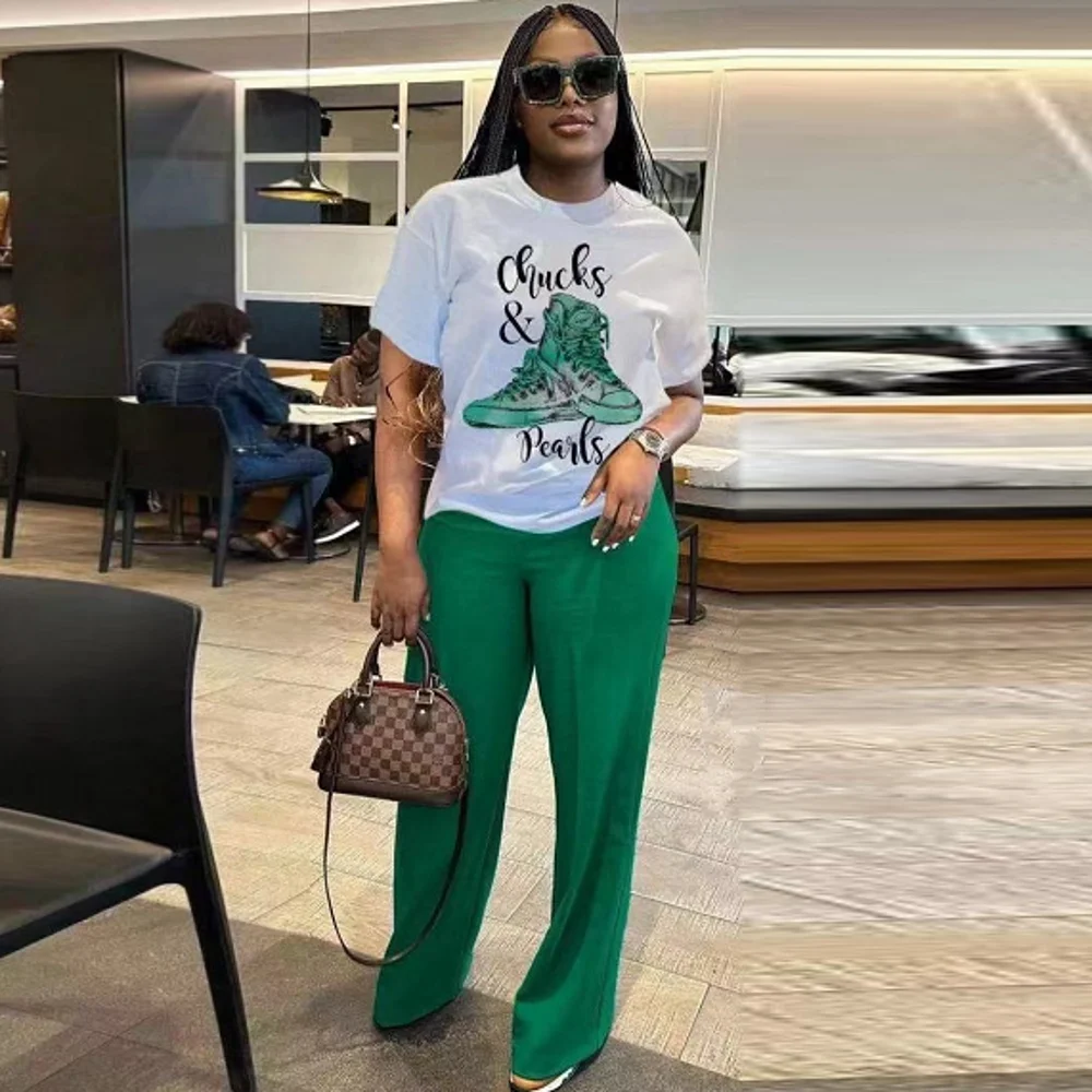 2 Piece Women Sets 2024 New Arrival Spring Summer Matching Sets Stripe Print Two Pieces Sets Top Pants Suits Outfits Clothing