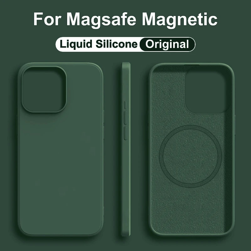 Original Magnetic Cases For iPhone 15 14 13 12 11 Pro Max Plus For Magsafe Case Wireless Charge Liquid Silicone Shockproof Cover