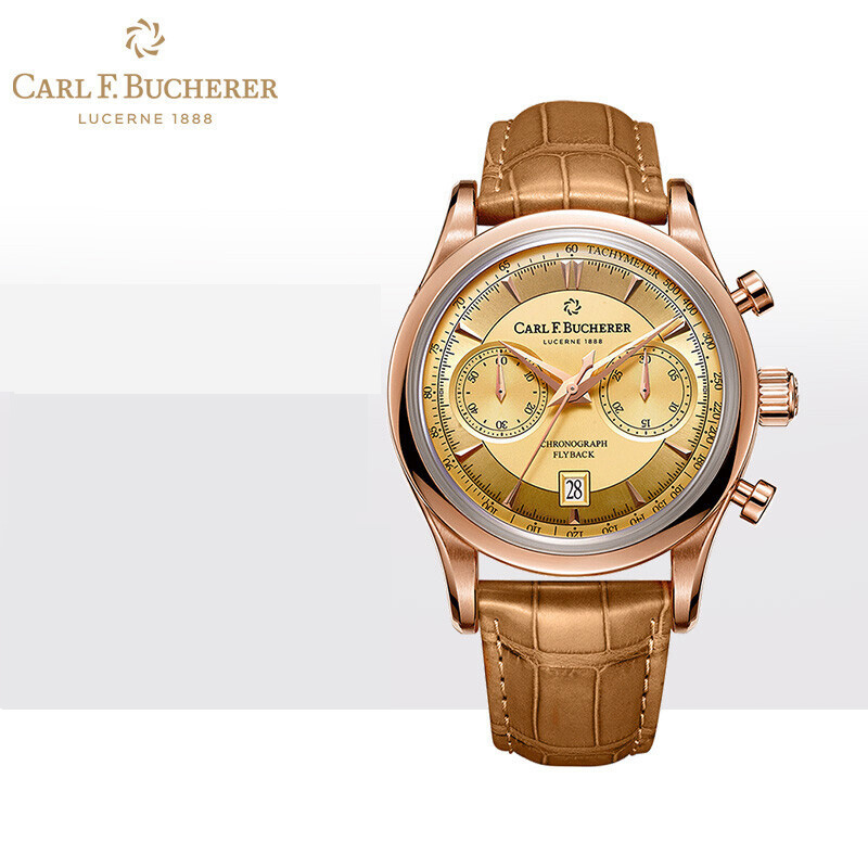 CARL F.BUCHERER Watch chronograph Crocodile leather belt 18K rose gold mechanical Men's Watch Champagne dial 00.10919.03.43.01