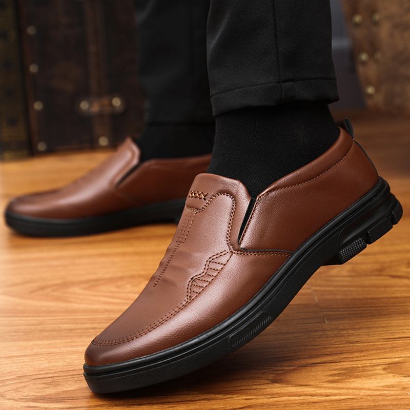 Men Casual Pu Leather Shoes Cow Rib Sole Comfortable Breathable Men Flats Shoes Fashion Men Shoes Slip On Business Shoe