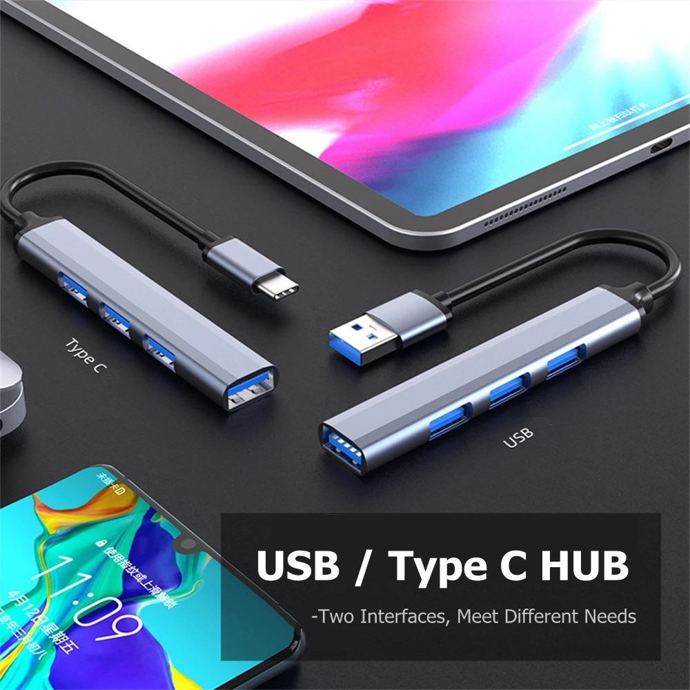 Aluminum alloy splitter multi-function one drag four hubs hub expander  high-speed computer multi interface dock