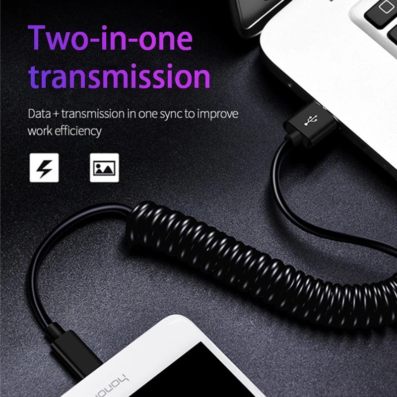 1.5M USB 3.1 Type C Spring Retractable Line High Speed USB Type-C Male to Male USB 3.0 Transfer Date Cable