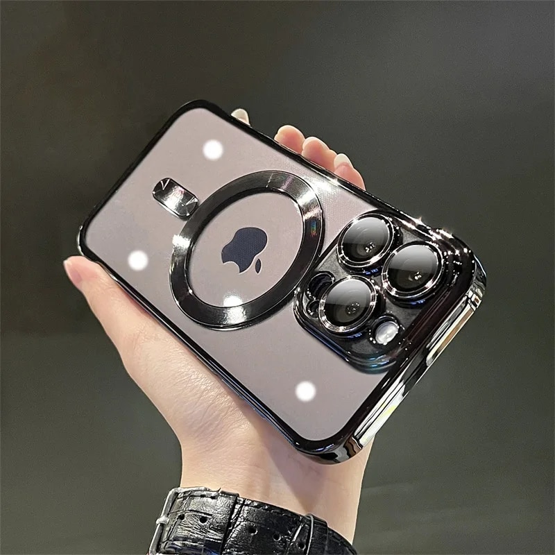 Luxury Magnetic Plating Transparent Wireless Charge Phone Case For iPhone 11 12 13 14 15 Pro Max Plus Bumper Silicone Soft Cover