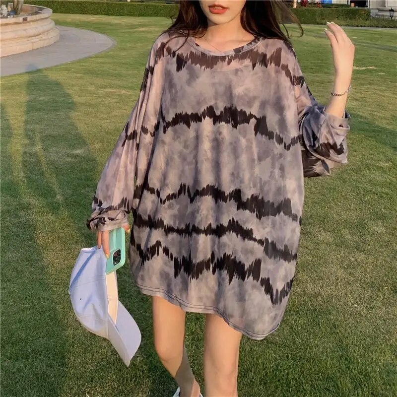 2024 New O-neck Tie Dye Pullovers Ladies Vintage Tops Fashion Summer Sunscreen T-Shirts O-neck Streetwear Women's Clothing