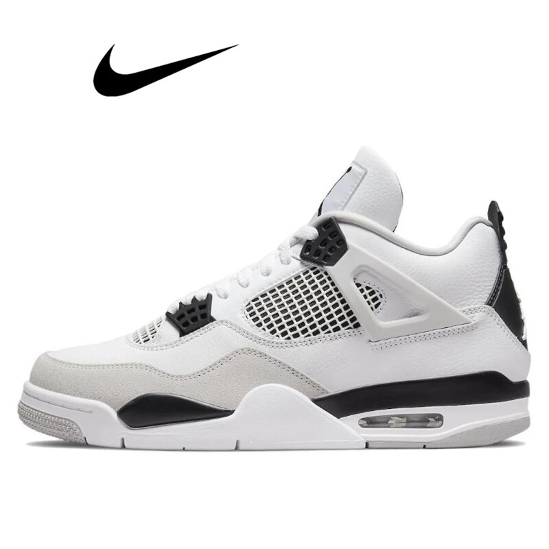 Nike Air Jordan 4 Retro military black retro basketball shoes Men's Women's classic outdoor sports sneakers Little White Cement