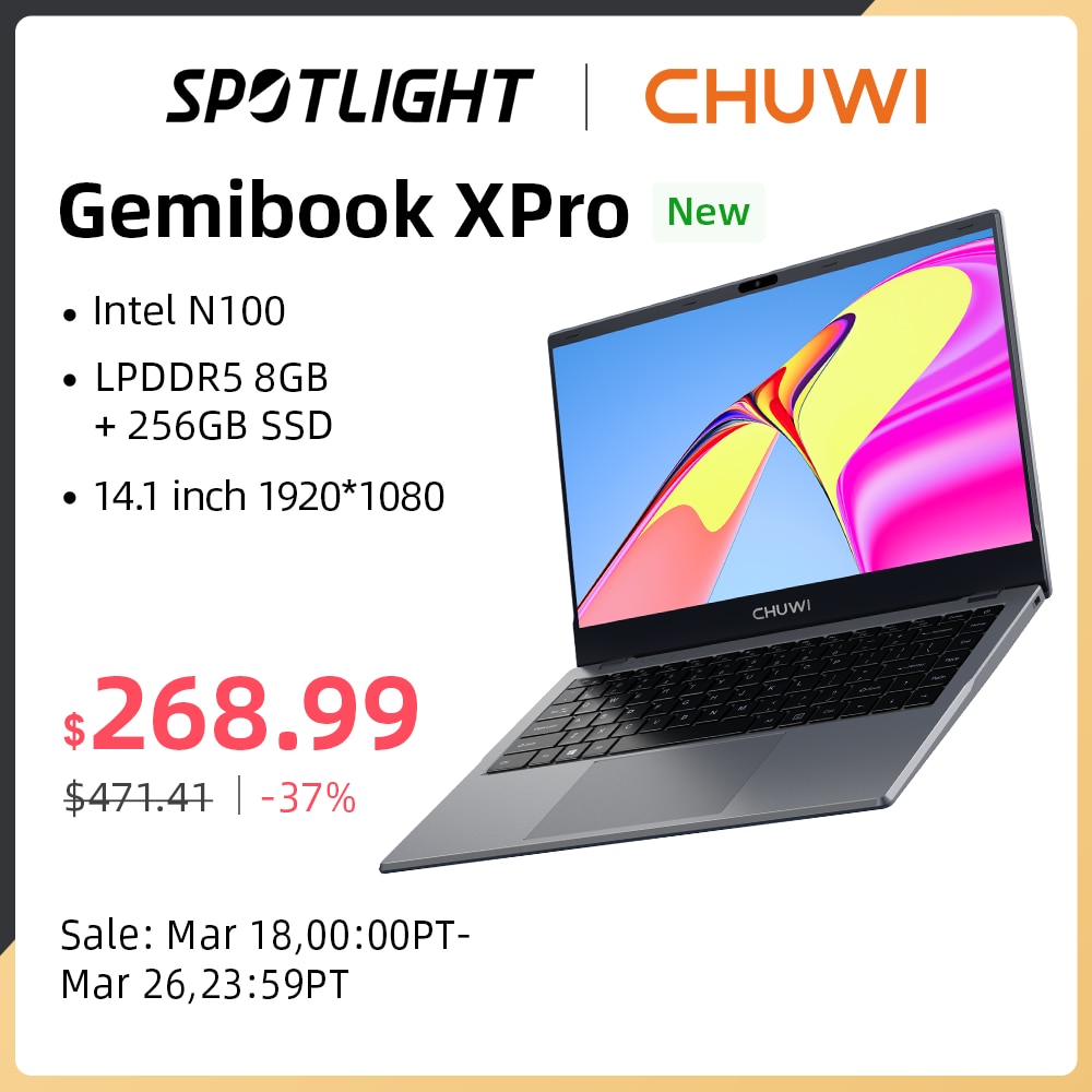 CHUWI GemiBook XPro 14.1-inch UHD Screen Intel N100 Laptop 8GB RAM 256GB SSD Quad Core Processors Windows 11 WIFI AX101 Notebook