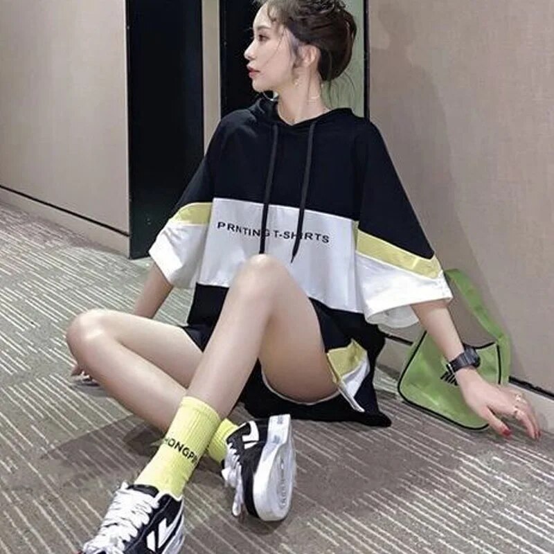 2024 New Solid Color Pullovers Ladies Casual Two-piece Suit Summer Loose Short Sleeve Short Sets Young Style Women's Clothing