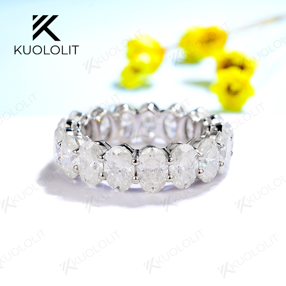 Kuololit 8.5CTW Oval Cut Diamond Moissanite Rings for Women Solid 18K 14K 10K Matching Full Eternity Band for Engagement Wedding