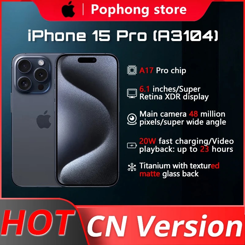 Original Apple iPhone 15 Pro  (A3104) 6.1" 120Hz Apple A17 Pro Hexa-core 1290 x 2796 20W IP68  Dual SIM Triple Cameras iOS17 NFC