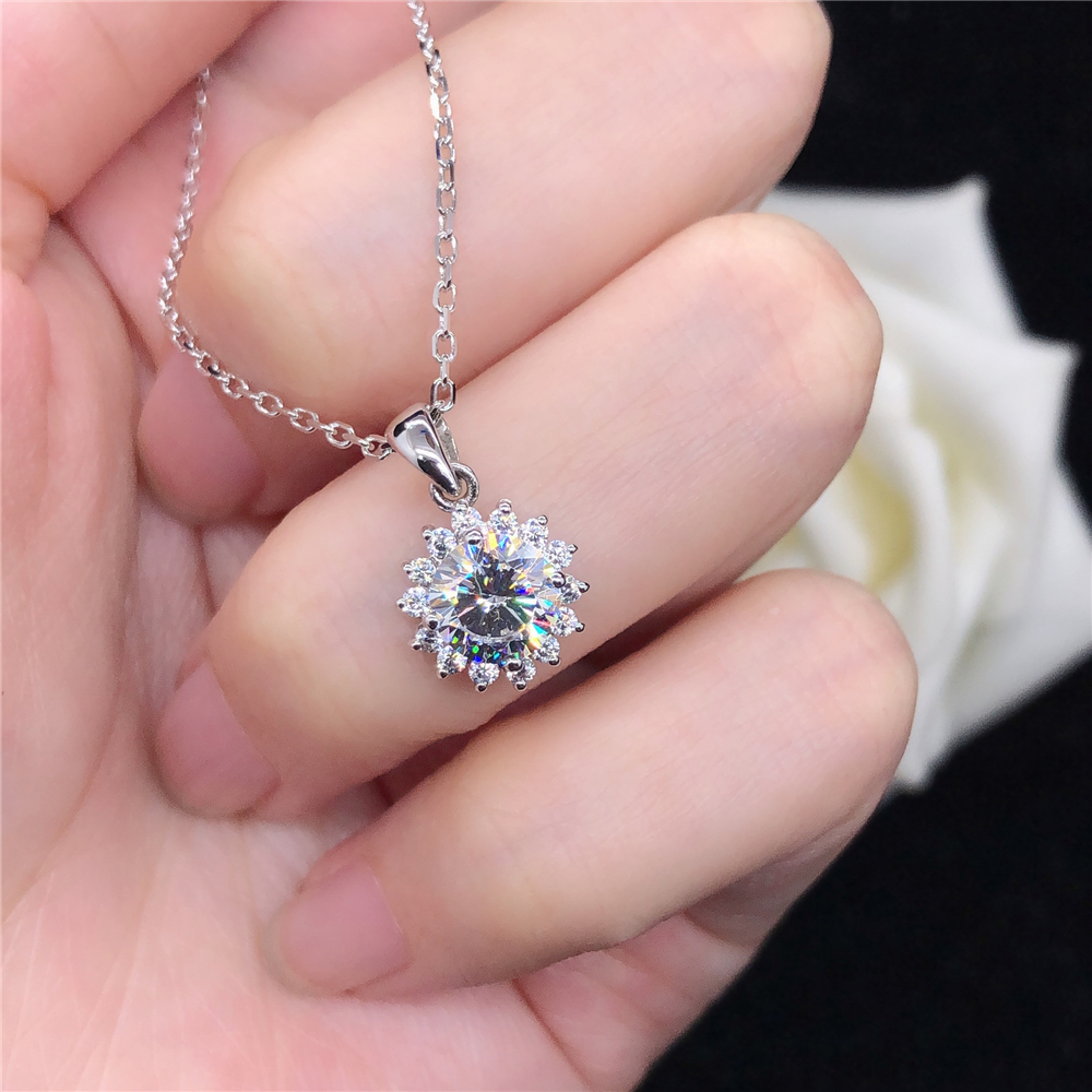 White Gold 14K Pendant Snow Flower Style 1CT 2CT Moissanite Engagement Pendant Necklace For Women Love Promise Wedding Gift