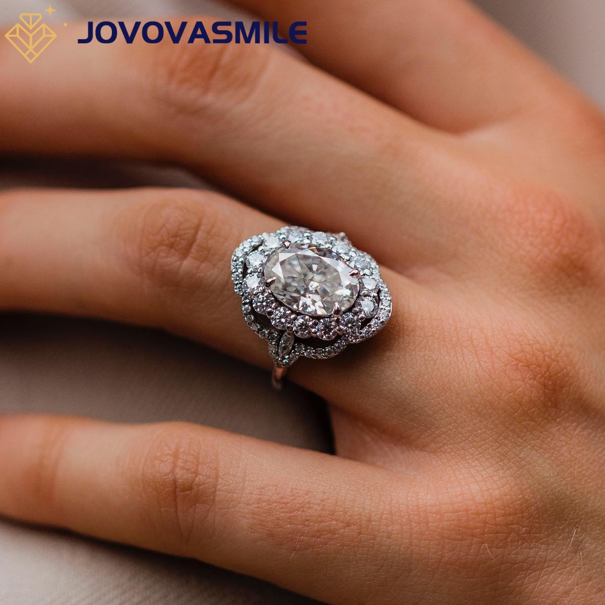 JOVOVASMILE 3 Carat Moissanite Crushed Ice Oval Cut 7*11mm 18K Gold Engagement Ring Women Jewelry