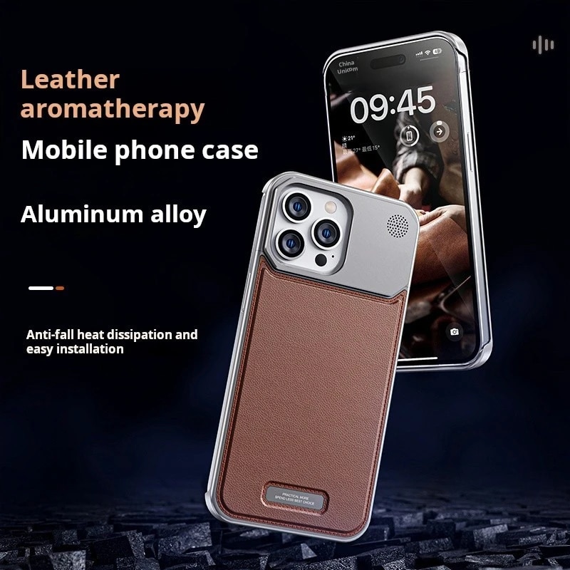 New Leather and Aluminum Alloy Iphone 15 Pro Max Magnetic Case with Aromatherapy Heat Dissipation Easy To Install for 15 Promax