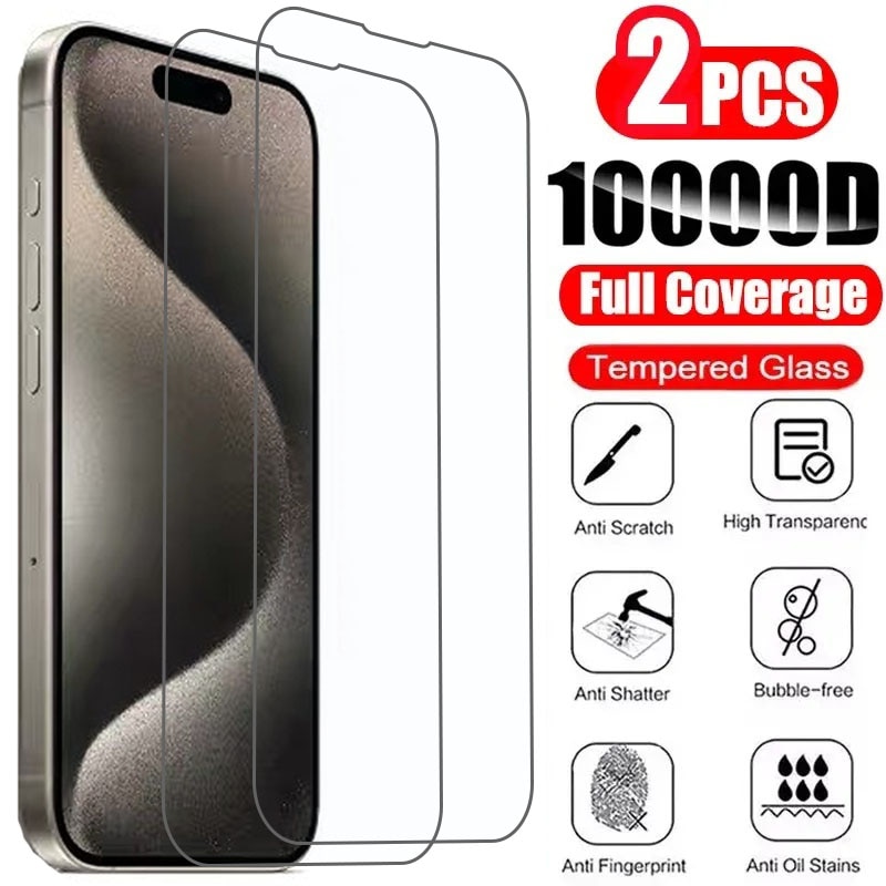 2Pcs Tempered Glass for IPhone 14 13 12 11 Pro Max Screen Protector for IPhone 12Mini 13Mini 7 8 15 Plus SE X XS XR 14Pro Glass