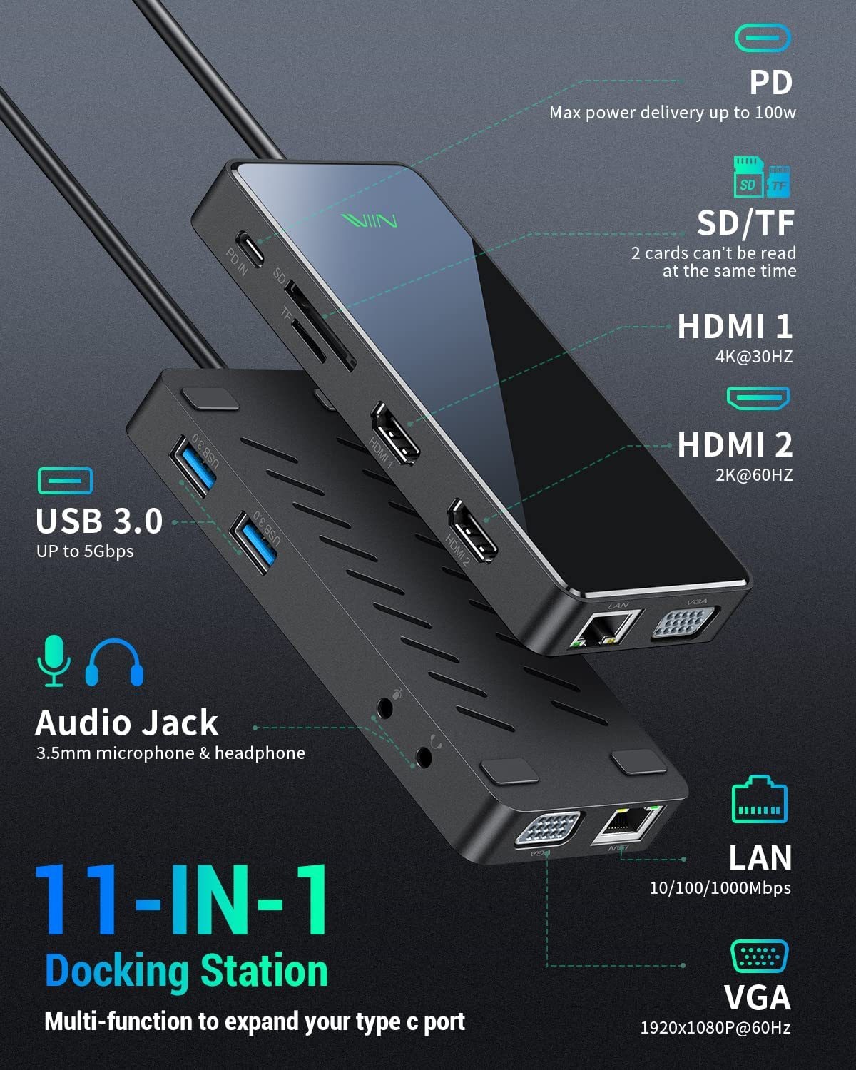 USB Type C Displaylink Dual HDMI 2K 4k Adapter Hub Laptop Docking Station For Lenovo ThinkPad HP Dell XPS M1 M2 MacBook MacOS