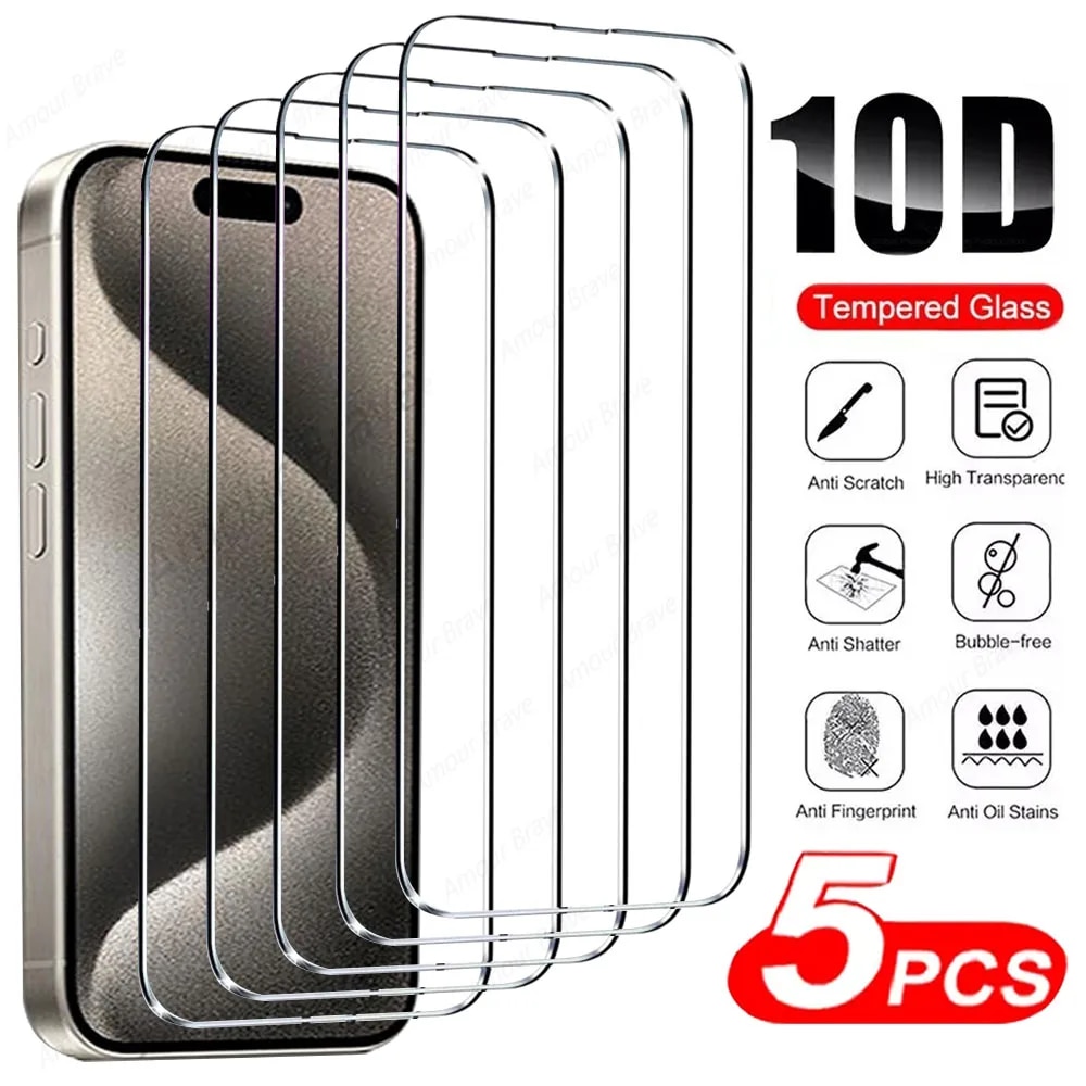 5Pcs Tempered Glass For IPhone 15 14 13 12 11 Pro Max X XS XR Mini 7 8 14 Plus Screen Protector For Iphone 14 15 Pro Max Glass