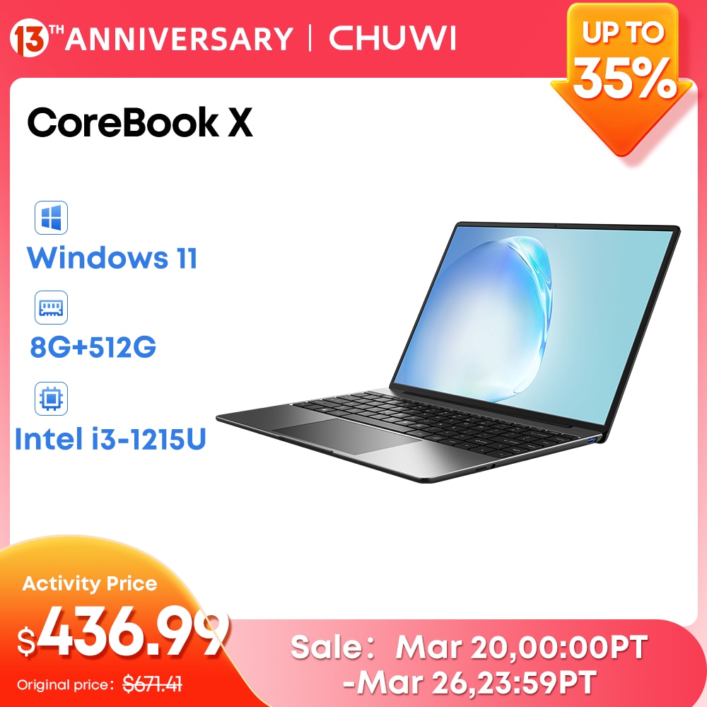 CHUWI CoreBook X Gaming Laptop 14.1 inch FHD IPS Screen Intel Six Cores i3-1215U Core UP to 3.70 Ghz Notebook 16GB RAM 512GB SSD