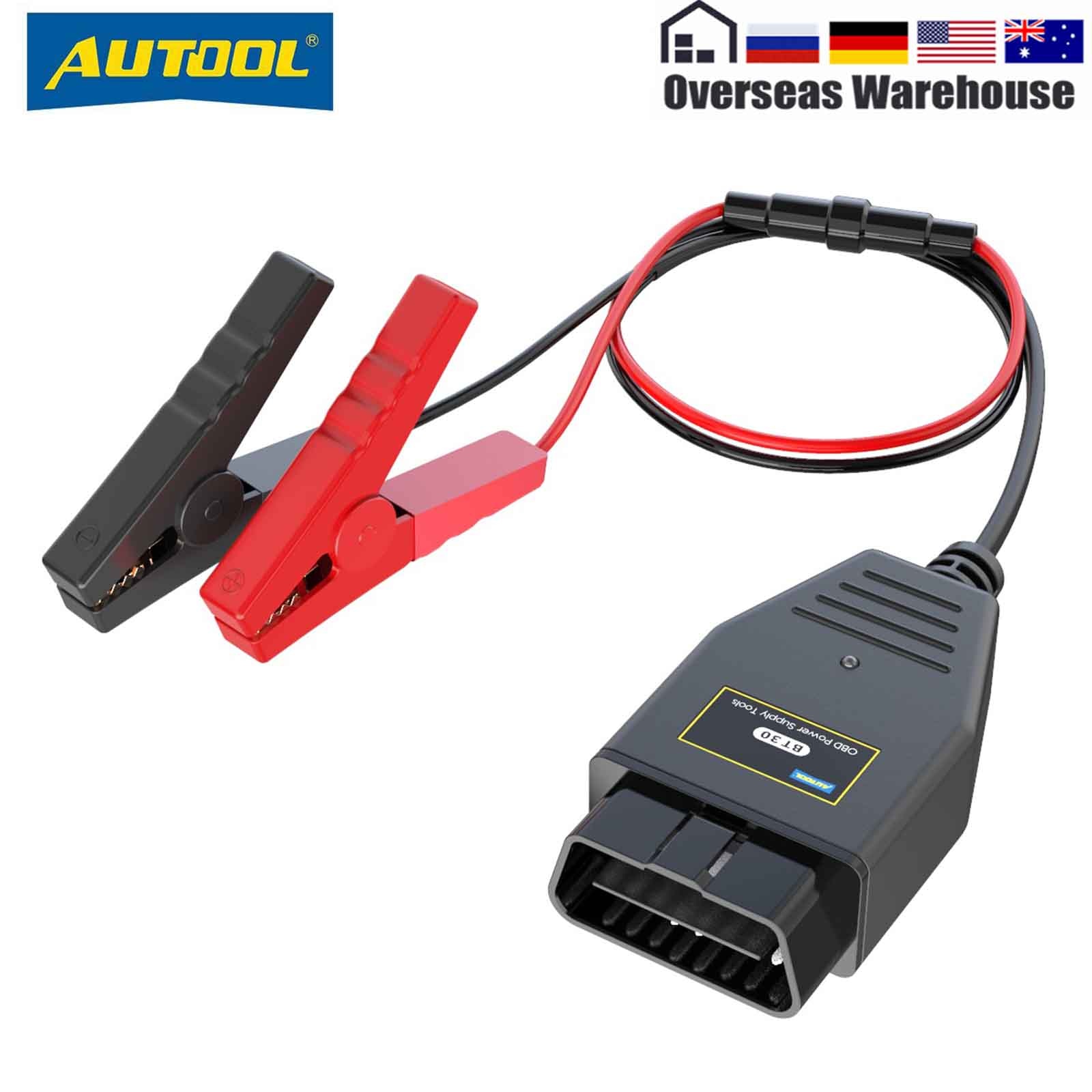 AUTOOL BT30 Battery Emergency Power Battery Clip ECU OBD2 Connectors Emergency Power Off Protector Memory Cable OBD 2