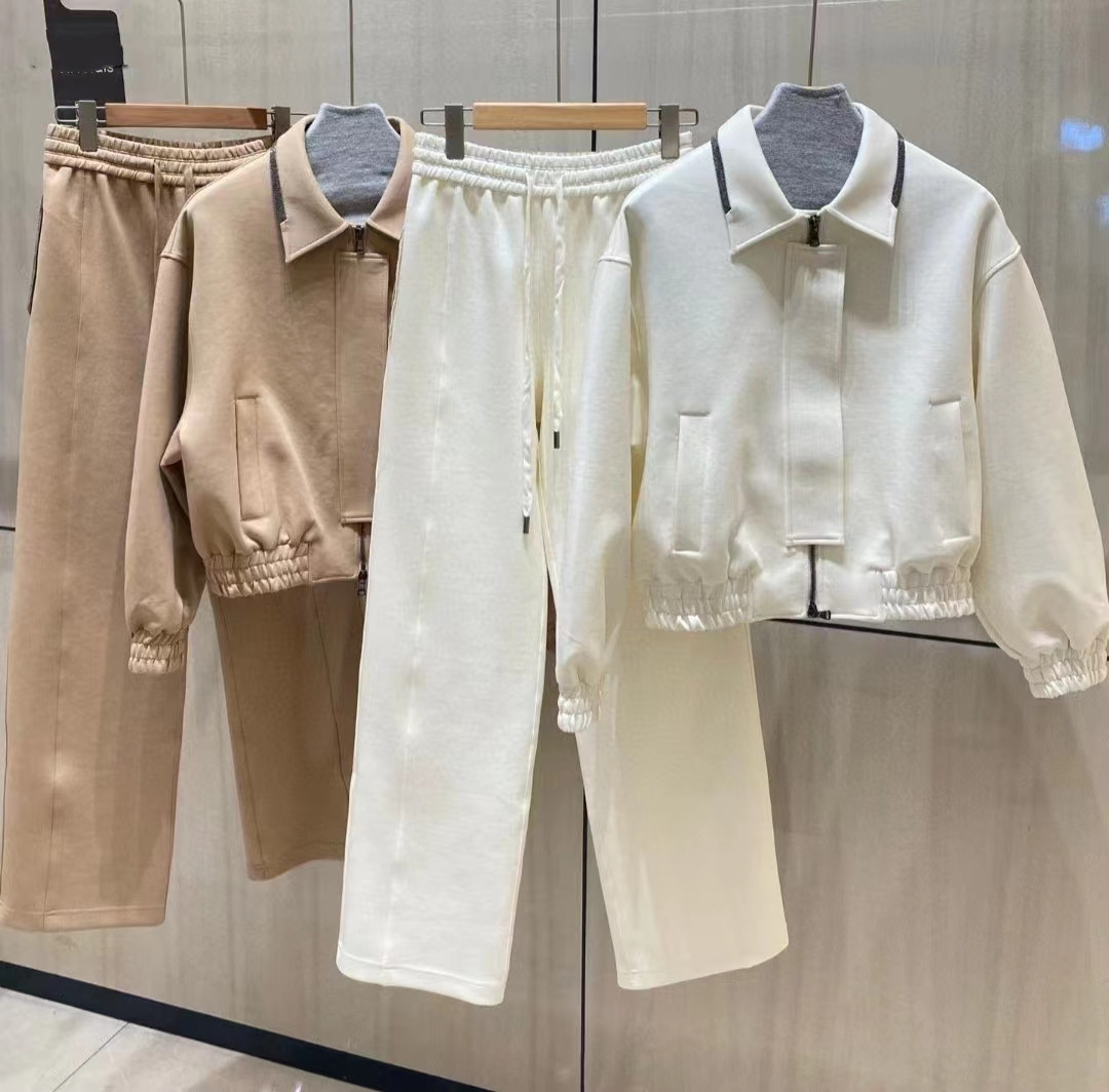 Naizaiga white camel spring autumn loose fitting Women cardigans and long full length pants  QWX186