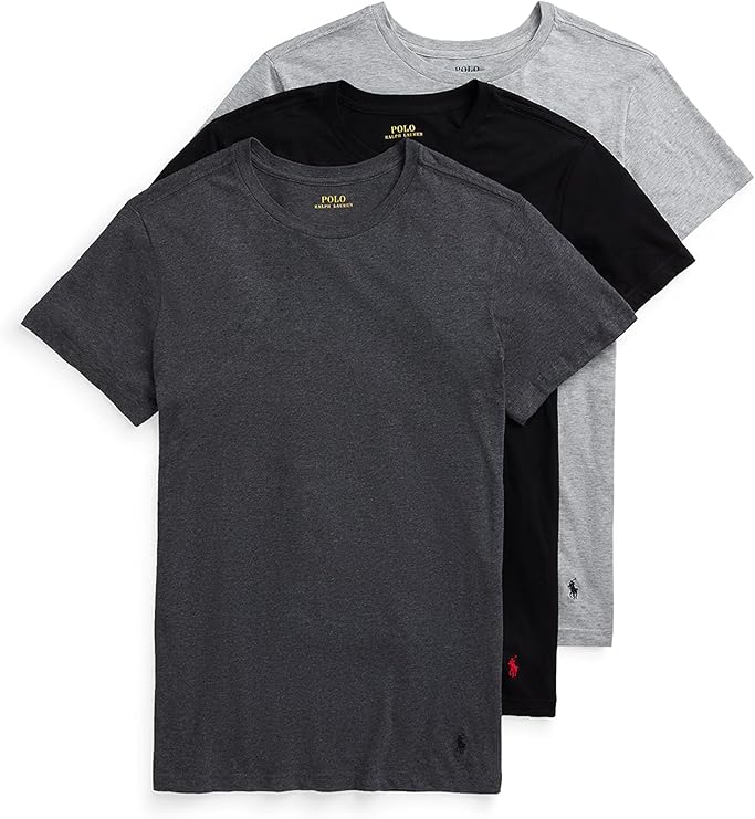 Polo Ralph Lauren Men's T-Shirt Pack, 3-Pack, Cotton Men's Clothing Crewneck Undershirt, Slim Fit Short-Sleeve Tees