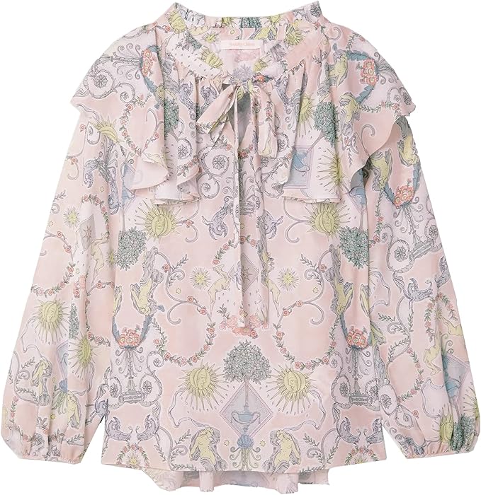 See by Chloe Women's Pussy-Bow Ruffled Printed Crepe de Chine Blouse