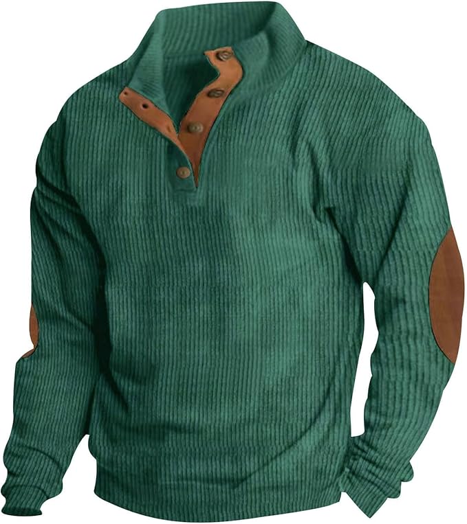 Mens Stand Collar Pullover Loose Fit Casual Button up Sweatshirt Long Sleeve Sweatshirts Fall Corduroy Sweatshirts